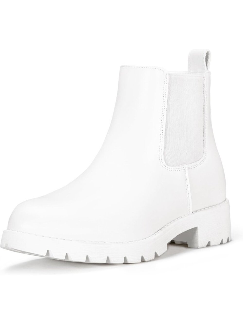 🆕Women's All White Chelsea Ankle Boots Lug Sole Low Block Heel Shoes Casual
